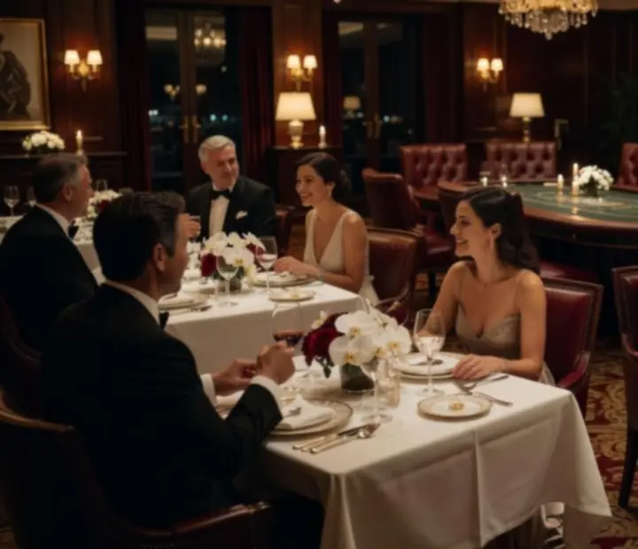 Cinematikus hangulatú budapesti luxusétterem és elegáns pókerasztalok estében