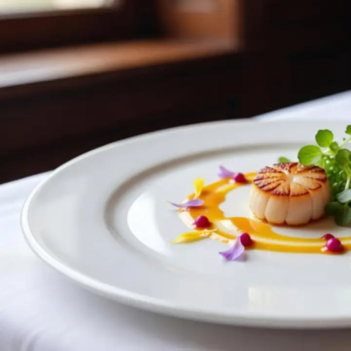 Fine dining fogás közelről, művészi tálalással és kortárs textúrákkal