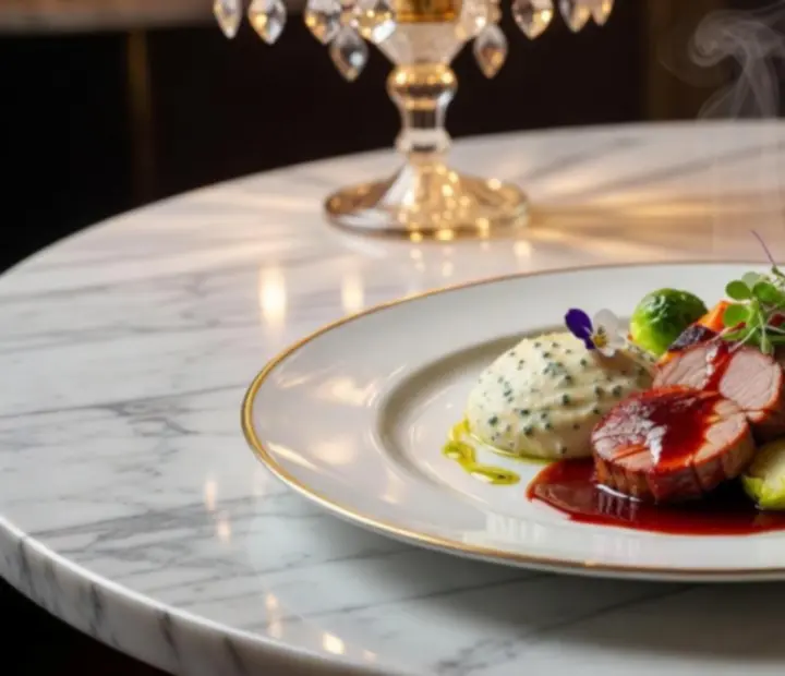 Gourmet fine dining fogás elegánsan tálalva egy budapesti étteremben