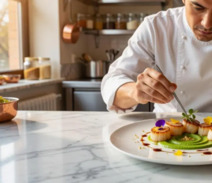 Gourmet fogás tálalása a BudapestAgendda konyháján