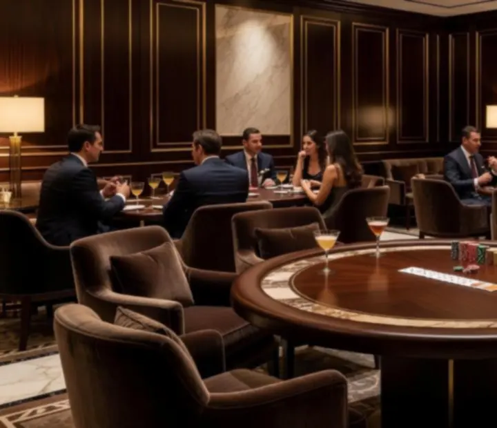 Luxus póker lounge meleg fényekkel és elegáns enteriőrrel Budapesten